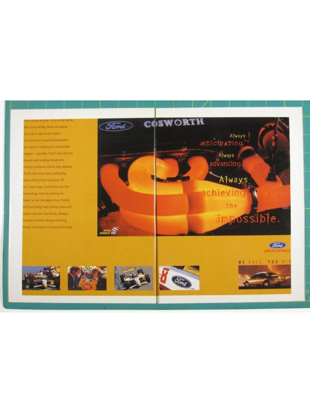 Print Ad Ford Cosworth Achieving Impossible Racing Performance Vintage 2PG 2000